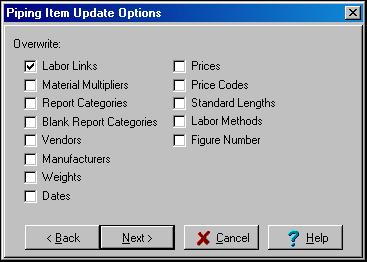 Double-click on the New User Data zip file. Click Next. 3. Click Specific and then select Piping Items from the list.