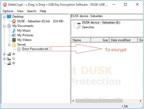 To Encrypt Drag & drop files in DUSK-USB application to encrypt them. Any type of files, created by any kind of application, can be encrypted Simple as can be!