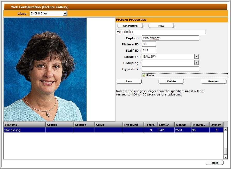 Handout 5A: Uploading Picture Gallery 5. Login into RenWeb and access the FacultyWeb homepage. 6. From the Main Menu, click Web Configuration. 7. Click Picture Gallery.
