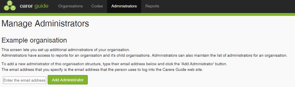 The levels are in a hierarchy, so in the example above, an Administration added to Example Organisation will have access to all Departments and Sub