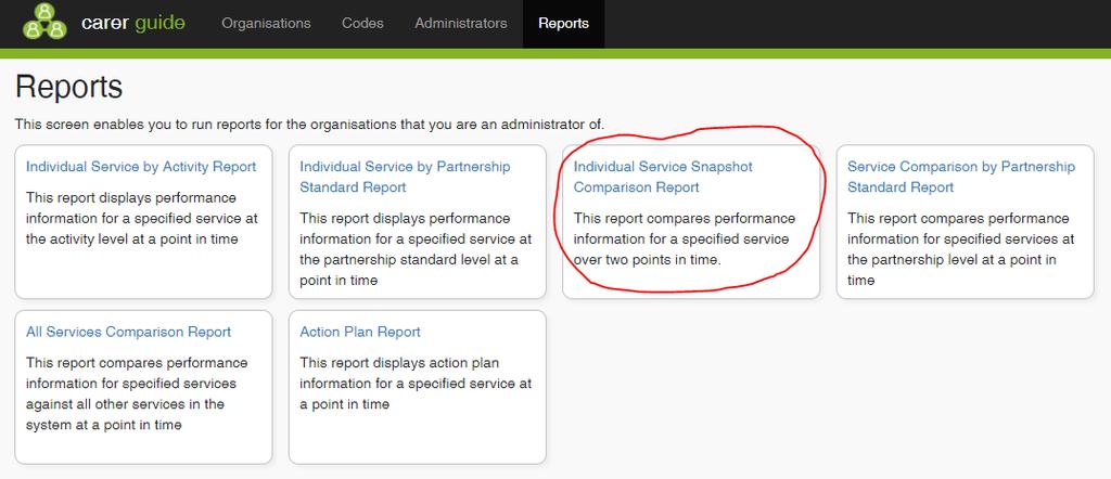 Individual Service Snapshot Comparison Report This report compares performance information for a specified service over two points