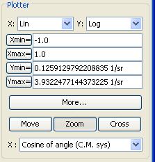 Figure 14: Plotter basic parameters The type of scale (logarithmic or linear) can be modified through the X: and Y: drop down lists.
