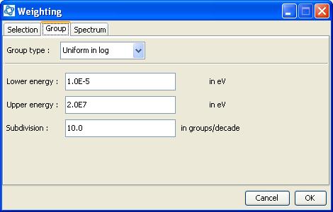 This dialog contains three tabs: Figure 54: Weighting dialog Selection: this tab allows selecting other cross sections to be averaged with the same parameters, use the checkboxes for this purpose.