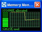 Figure 75: About box You can also control the memory used by JANIS with the little tool found in Browser File menu: Figure 76: memory monitor This graph show the current memory usage and the current