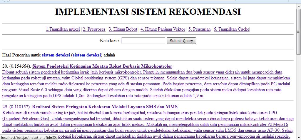 Recommended System Page This recommendation system page appears when the user has done a search and then gets the title of the article of interest.