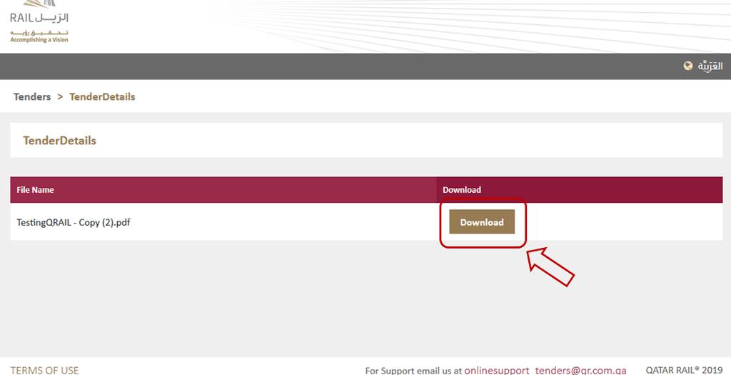 User can click on Download as shown below to download the purchased Tender Documents.