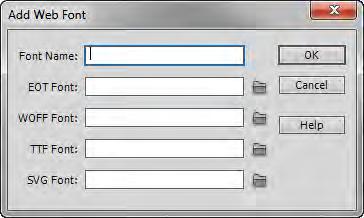 12. Click the Add Font button. The Add Web Font dialog box appears (Figure 14). 13.
