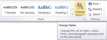Changing the Style Set Word 2010 includes a number of style sets to automatically provide a polished look to your document.