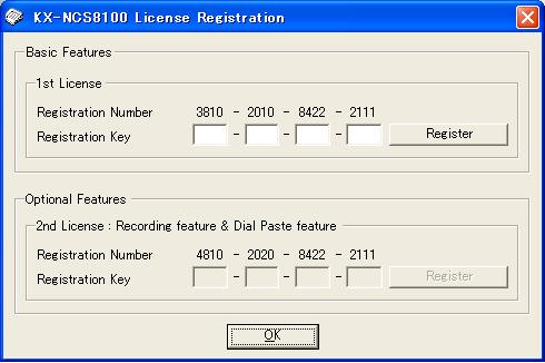 Starting and Registering the IP Softphone Software 3. Enter the Registration Key for 1st Licence, and click Register. 4. Click OK, and then Yes.