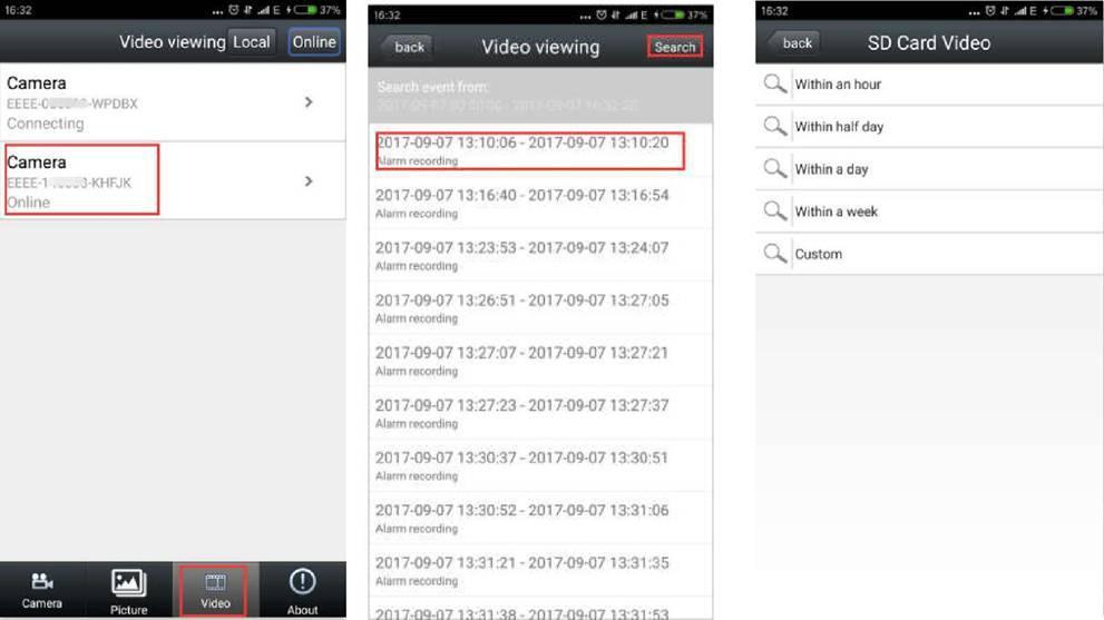 Find SD card record files on Phone App Go to Video Click