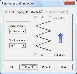 7-10 DA-CAD 5000 Tab 3: Zigzag (2): Only shown when Zigzag is selected in Tab 1 Zigzag shapes Description V shape The zigzag has a V shape N shape The zigzag has an N shape Start ZZ shape Description