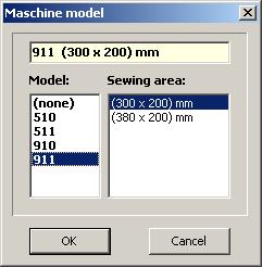 7-12 713 DA-CAD 5000 Machine class This window is used to specify the machine class and the sewing field size 714 Selection menus Description