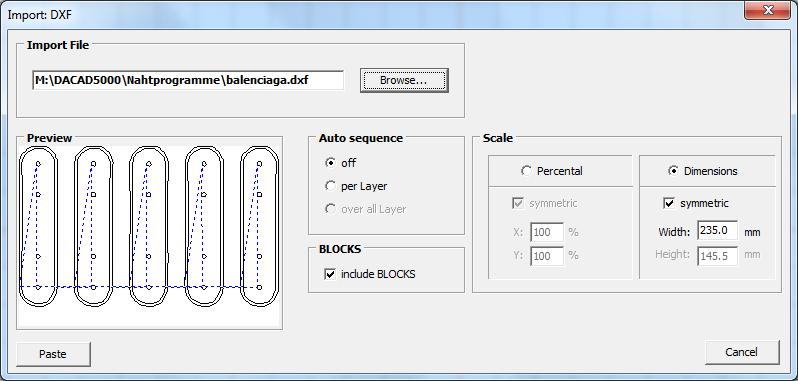The user interface 3-7 31112 DXF Work flow: steps for importing DXF Files 1 Select the type and extension of the format from the menu File > Import 2 The Import window opens automatically 3 After