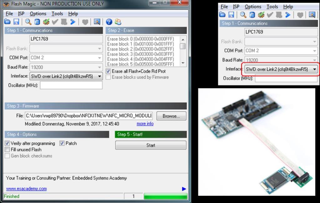 Firmware download using the LPC Link2 and Flash Magic Tool With the help of the FLASH MAgic Tool and the LPC Link2 it is also possible to flash firmware onto supported MCUs.