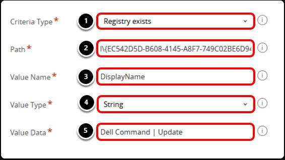 Enter DisplayName for the Value Name. 4. Select String for the Value Type. 5. Enter Dell Command Update for the Value Data. 6. Click Add.