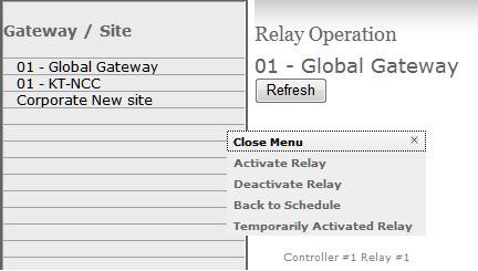select Relay Operation. 2. Click on the Gateway / Site from the list. 3.