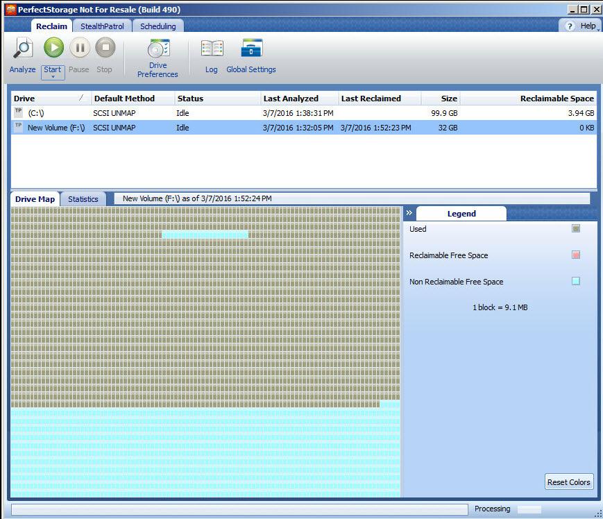 PerfectStorage User Guide The Reclaim tab is divided into the following areas: Tool Bar area, a ribbon interface where you find