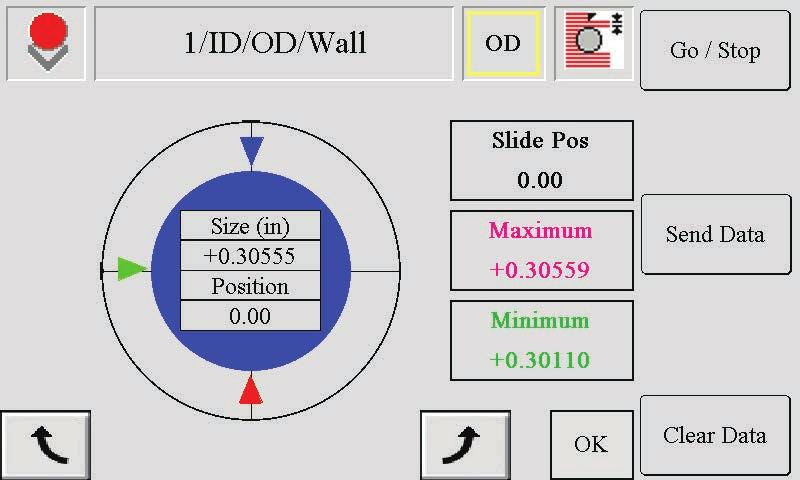 Rotational Cross-Section Display When using a rotary ID/OD/Wall fixture, create a rotary graph that displays the size, position, and minimum and maximum data for