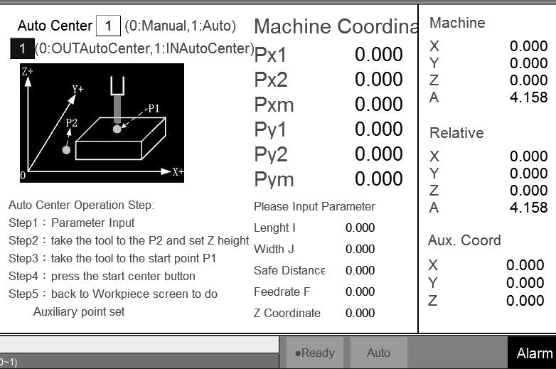 3.3.2.4 INAutoCenter Operation: Set the Middle func. as 1, the left upper side will show Manual Center. Set the second line, the middle method, as 1. You can see the screen as this figure.