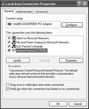 b. Select internet protocol(tcp/ip) as shown below: Jumper cable (without