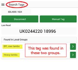 Search for a tag Find a tag that is in a group on the app (Local Group).» Touch the menu icon.» Touch Search Tags.