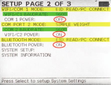 Link to a weigher - Te Pari STEP 3: Change the configura on on the weigher. 1. Press the power bu on to turn on the weigher. 2. On Page 1 highlight Weight Record.