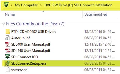 Open the CD with Windows Explorer to view the files and select SDLConnectSetup.exe 2.