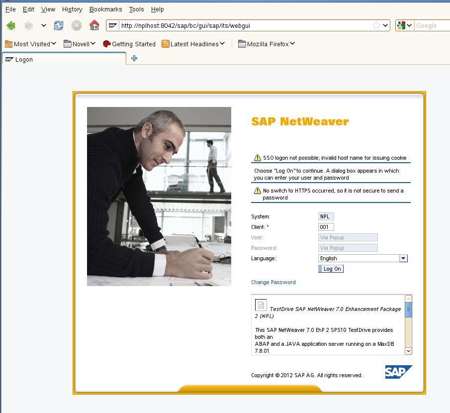 You can now use the firefox brower and SAPWEBGUI to sign into sap from the Linux machine. http://nplhost:8042/sap/bc/gui/sap/its/webgui Congratulations, you can now begin using SAP NetWeaver Gateway.
