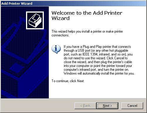 Start > Printers and Faxes > Add a