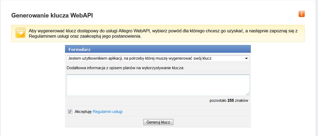 10. Allegro API Key If during the import of Allegro auction the client receives a message: Allegro API Message: Incorrect WebAPI key value or the key was blocked.