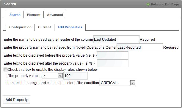 3 Fill in the fields: Name for the header of the column: Enter the name to display in the column to describe the property. This field is required. It can be any text.