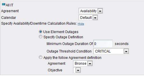 6b Specify Availability/Downtime calculation rules by selecting one of the following radio button options: Use Element Outages to calculate outages in the report.