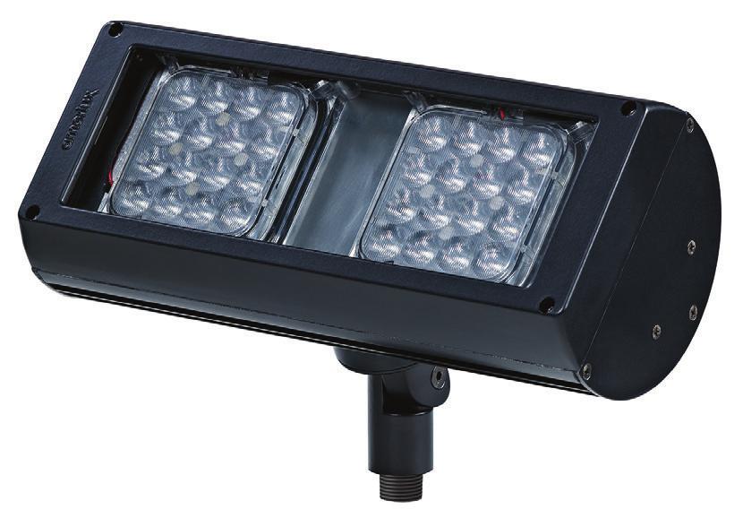 Two Array LED Flood Light FL2 / BLK Features The Amerlux flood luminaire employs solid state technology and precision engineering to provide LED solutions for exterior signage, wall washing, and