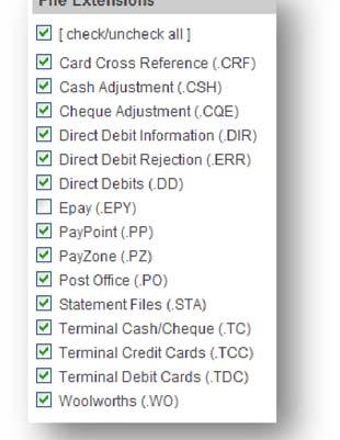 To search for a particular payment type, select the type from the File Extensions