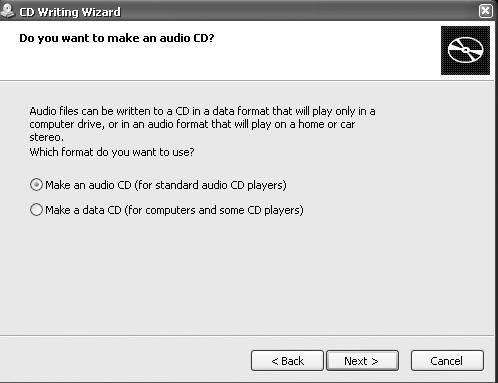 Windows will notice that you re adding audio files and will display the step pictured in the next dialog.