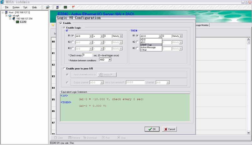 Click&Go Logic The configuration window is where the rule is defined. There are two types of rules that can be defined: Logic rules and peer-to-peer I/O rules.