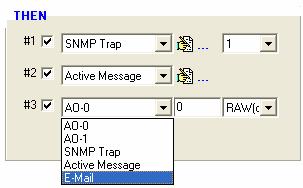Additional parameters may be configured for SNMP trap, Active Message, and E-mail actions by clicking the memo icon: AO Channel Select AO-0 or AO-1 in order to have that channel be automatically set