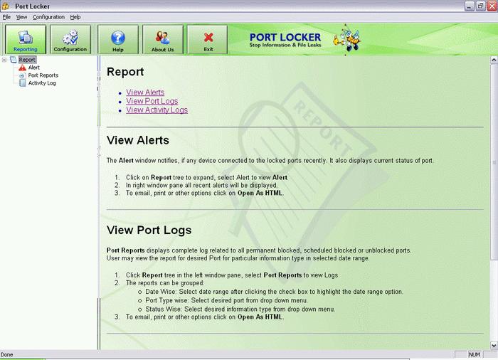follows: Port Locker prompts for password when accessed: Port Locker