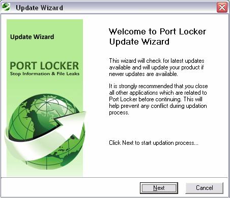 Port Locker - Update Port Locker software allows users to update the software using Update Option from Help Menu.