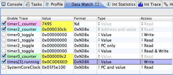 Data Watch Trace 6.2.1. Item Display Figure 6.3. Data Watch Item Display As shown in Figure 6.3, the item display lists the data watch items that have been added.