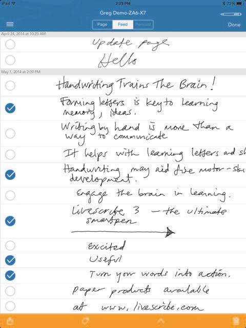 WORKING WITH FEEDS In Feeds view, your notes are automatically divided into snippets based on the formatting, spacing, and chronology of your handwritten notes.