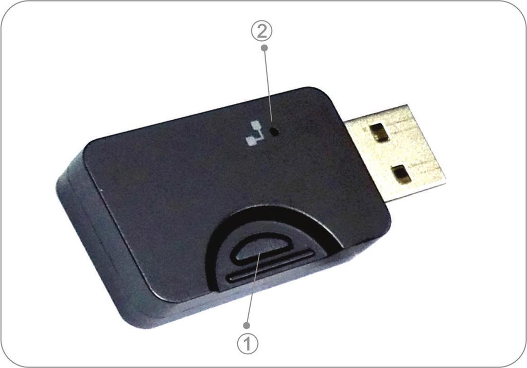 1.5 Hardware Description Figure 1: Wireless Audio Dongle (USB Transmitter) 1. Pair Button 2.