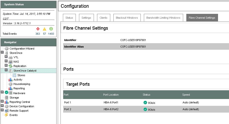 Technical white paper Page 18 Figure 9. Screen shot of the Fibre Channel setting tab on the HPE StoreOnce Catalyst Configuration section showing the HPE StoreOnce Identifier and Identifier Alias.