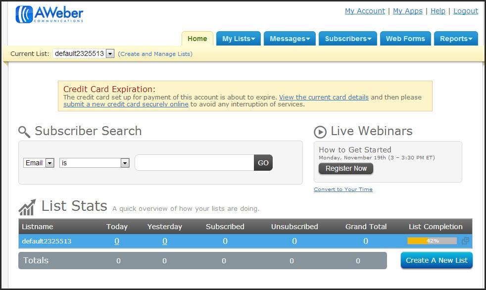 Exploring AWeber s Members Area Log into your AWeber account. Once you re on the homepage, can search through your subscribers or sign up for a webinar.