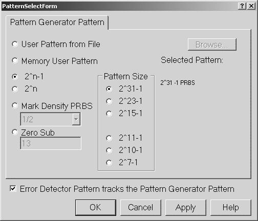 Select the Pattern Now select the data pattern to be used for the test: Press the Pattern Setup button to switch to the pattern editor. You can also define your own entries.