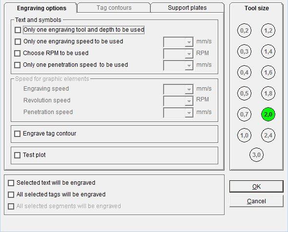 9.2 Output on engraver The settings and information are entered or are displayed on the tabs.