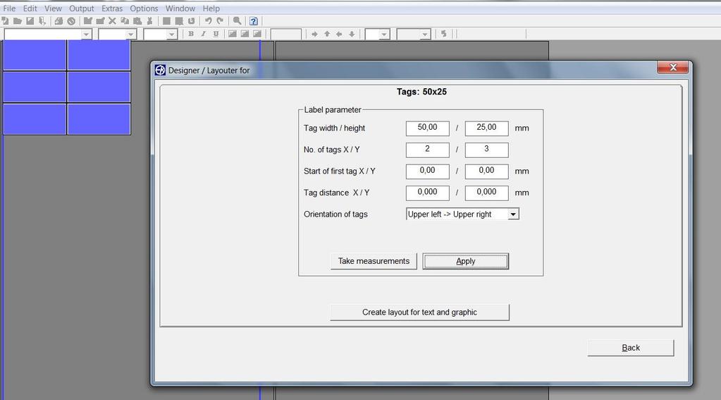 To measure using the plotter, all you have to enter is the number of tags along the X- and Y-axes. All the other data can be easily calculated using the program and with the help of the plotter.