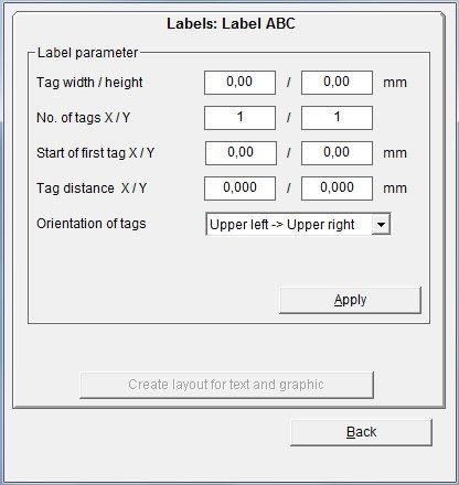 Then click on Edit and another window opens: Now you have to enter the appropriate tag parameters for your label sheet here.