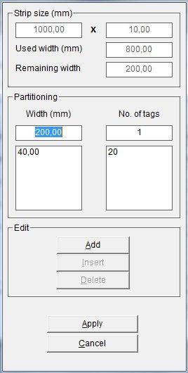 When you have finished dividing the strip into partitions, you first click on the Apply button. This completes the horizontal division. After that, you can make a vertical division for each partition.