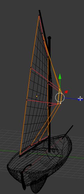 Tab back into Edit mode. Select the 4 inner control vertices and move them out a bit along the Z axis to give the sail a bit of a bow as shown below. Tab out of Edit mode. Name this object Sail 1.
